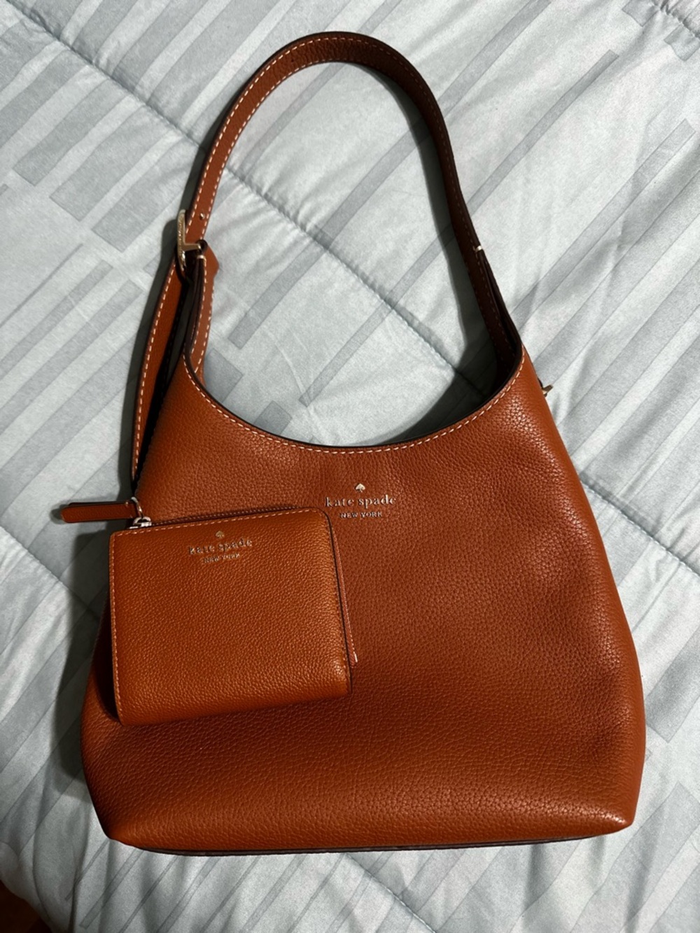 kate spade Pebbled Leather Shoulder Bag in Cognac Brown with Coin Pouch